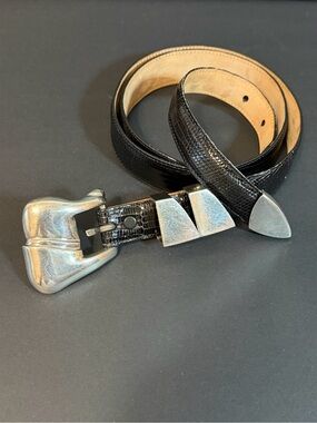 Barry Kieselstein-Cord size 34 Black Skinny Lizard Belt STERLING SILVER Buckle